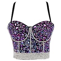GMOIUJ Heavy Industry Beaded Women's Tube Top Prom Sexy Strap Bright Diamond Crop Top Breast Support Corset Top