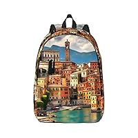 Beautiful Italy Print Canvas Laptop Backpack Outdoor Casual Travel Bag Daypack Book Bag For Men Women