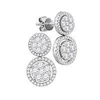 The Diamond Deal 18kt White Gold Womens Round Diamond Circle Cluster Dangle Earrings 1-1/2 Cttw