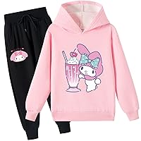 Girls My Melody Fleece Hoody Outfit-Soft Brushed Long Sleeve Hooded Sweatshirt and Jogger Pants