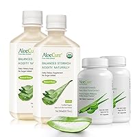 Organic Aloe Vera Digestion Pack - 4 Pieces - 2 x 500ml Natural Flavor Juice, 2 x 60caps Aloe Vera Capsules