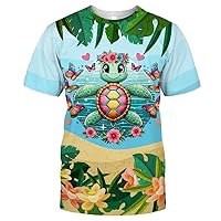 Turtle Graphic Short Sleeve Shirt, 3D Printed Funny Crewneck Tee, Turtle Lover's Gift Women's Shirt for Anniversary Birthday, Colorful Style