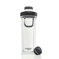 Contigo Fit Shake & Go 2.0 Shaker Bottle with Leak-Proof Lid, 28oz Gym Water Bottle with Whisk and Carabiner Handle, Dishwasher Safe Mixer Bottle, Salt/Sake
