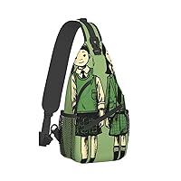 Sling Bag for Women Men Crossbody Bag Small Sling Backpack Person in Green Clothes Chest Bag Hiking Daypack