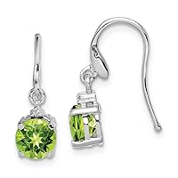 925 Sterling Silver Dangle Polished Shepherd hook Rhodium Round Peridot and Diamond Wire Earrings Measures 19x6mm Wide Jewelry for Women