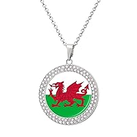 Flag of Wales Welsh Printed Necklace Pendant Alloy Diamond Jewelry Gold Silver Gift For Men Women