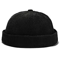 XYIYI Men Corduroy Brimless Hats Docker Cap Sailor Cap Worker Hat Rolled Cuff Retro Beanie Hat