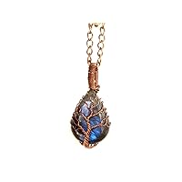 Labradorite Necklace Gift For Her, Tree of Life Jewelry, Copper Wire Wrapped Necklace SC-2153