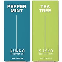 Peppermint Oil for Hair Growth & Tea Tree Oil for Skin Set - 100% Pure Therapeutic Grade Essential Oils Set - 2x0.34 fl oz - Kukka