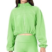Kissonic Womens Crop Zip Up Athletic Jacket Long Sleeve Cropped Workout Top Sweatshirt Sportswear