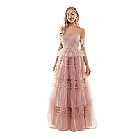 Womens Pink Mesh Zippered Pleated Tiered Skirt Rhinestone Band Flutter Sleeve V Neck Full-Length Prom Gown Dress Juniors 7