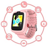 Kids Smartwatch with SIM Card - Ages 4-12 Years for Boys & Girls - GPS Tracking Locator SOS Alarm Remote Monitoring 2-Way Face to Face Call Voice & Video Camera Worldwide Coverage - Pink