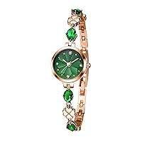 TIME100 Women's Analogue Quartz Watch Lucky Leaf Elegant Luxury Gold-Plated Stainless Steel Simple Bangle Fashion Jade Dial Rose Gold, jade, Bracelet
