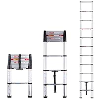 10.5 FT Telescoping Ladder, One-Button Retraction Aluminum Compact Retractable Telescopic Ladder for Attic RV Roof Home, Soft-Close Design Folding Ladder with ANSI Certified, 330 Lb Capacity