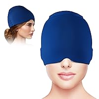 Wearable Ice Cap for Migraines, Headache Relief Hat for Tension Sinus Headache Eye Fatigue Fever Relief, One-Piece Design Fit All Head Ice Pack Cap, Hot Cold Compressed Therapy Head Migraine Hat(Blue)