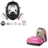 Reusable Full Face Respirаtor Mask - Full Facepiece Gas Mask Organic Dust Chemical Respirator w/ 6001 + 1Pair 60925 Filters for Paint Sprayer, Woodworking, Painting, Machine Polishing, Welding