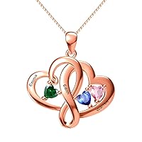 3 Custom Names Birthstone Necklaces for Women,925 Sterling Silver Mom and Kids Name Necklace,Copper Heart Necklace for Mother and Daughters