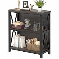 FATORRI Rustic Small Bookshelf, Industrial Low Short Bookcase, Wood and Metal Book Case and Book Shelf for Small Space (Walnut Brown)
