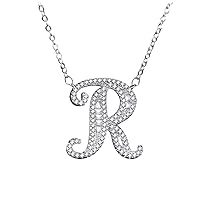 A-Z Initial Letter White Gold Plated Necklace Pendant for Women Girls Mom Friend with Cubic Zirconia Stone CZ Crystals NL025