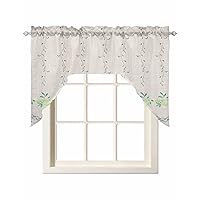 Spring Weeping Flower Kitchen Curtains Swag Valance for Windows/Bathroom/Cafe, Rod Pocket Drape Panel Swag Curtains Valance for Bedroom/Living Room 55''x36'' Blossom Vine Watercolor Green Leaves