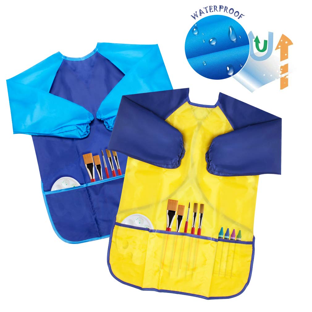 BAHABY Kids Art Smocks 2 Pack Painting Smock with Long Sleeve and 3 Pockets for Age 3-8