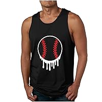 Men's Baseball Print Tank Tops Gym Workout Breathable Sleeveless T-Shirt Summer Quick Dry Beach Top Casual Loose Tee