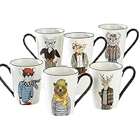 Hipster Animal Stoneware Coffee Mugs by Signature | package of 6 mugs