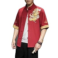 Summer Men Cotton Shirt Men' Short Sleeved Shirts Dragon Button Up Casual Style Plus