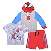 Marvel Little Boys' Spiderman 3 Piece Hoodie, T-Shirt, and Shorts Set, Red (6)
