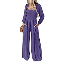 Dokotoo Women's Casual Loose Overalls Jumpsuits One Piece Sleeveless Wide Leg Long Pant Rompers With Pockets