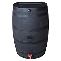 RTS Home Accents Polyethylene 50 Gallon Flat Back Eco Rain Barrel with Stand, Black