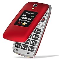 Prime-A1 Pro 4G Easy-to-Use Flip Cell Phone, 2.4'' HD Display, Big Buttons, Clear Sound, Large Fonts, SOS Button, SIM Card Included, Dumbphone with 1500mAh Battery and a Charging Dock (Red)