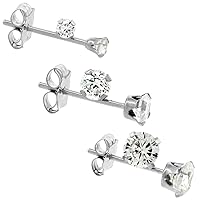Tiny 14K White Gold 2mm Cubic Zirconia Stud Earrings Cartilage Nose Studs Women 4 prong 0.06 ct/pr