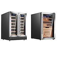 KingChii 24 Inch 34 Bottle Dual Zone Wine Cooler Refrigerator + 70L Electric Temperature & Humidity Control Cigar (486 Capacity) Humidor