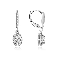 RYLOS Women's 14K White Gold Dangling Earrings - Oval Shape Gemstone & Diamonds - 6X4MM Birthstone Earrings - Exquisite Color Stone Jewelry