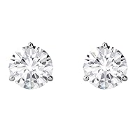 14K White Gold Plated Push Back Round Brilliant Cut 3-Prong set Simulated Diamond White CZ Solitaire Stud Earrings For Women
