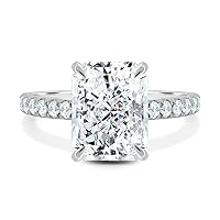 Kiara Gems 3 CT Radiant Cut Colorless Moissanite Engagement Ring Wedding Band Gold Silver Eternity Solitaire Ring Halo Ring Antique Anniversary Promise Gift Her, Bridal Ring