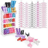 E-TING 60 Pcs Plastic Mixed Little Hangers and 1 Doll Shoes Rack Shoes Shelf Cupboard Accessory with 20 Pairs High Heel Shoes Boots for 11.5 inch Girl Doll Playset Accessories