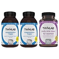 Twinlab Magnesium Caps - High Absorption Magnesium Supplement 420 mg, 200 Count - 2 Pack & Twinlab Women's Daily One 60 ct