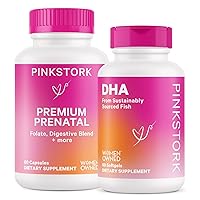 Pink Stork Premium Prenatal Duo: Premium Prenatal Vitamin + DHA, Prenatal Probiotics for Women, Omega 3 + Fish Oil, Prenatal Vitamin with DHA and Folic Acid, Women-Owned