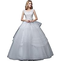 Floor Length Bridal Gown Lace Wedding Dress with Pearls