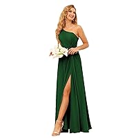 SYYS Women's Emerald Green Size Bridesmaid Dress Long with Slit Flowy Simple One Shoulder Formal Dresses with Pockets ,26 Plus