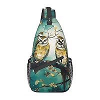 Couple Owl Perch Tree Print Cross Chest Bag Crossbody Backpack Sling Shoulder Bag Travel Hiking Daypack Cycling Bag
