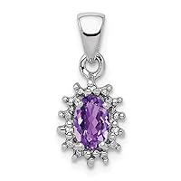 925 Sterling Silver Polished Prong set Open back Rhodium Amethyst and Diamond Pendant Necklace Measures 16x7mm Wide Jewelry for Women