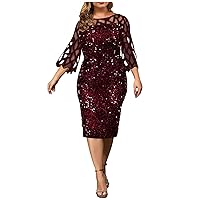 Womens Plus-Size Dresses Floral Beaded Gown Sequin Sparkly Formal Evening Bridesmaid Party Gowns Sexy Cocktail Dresses