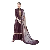 Brown Festival Wear Indian Muslim Women Upada Silk Straight Palazo Salwar Kameez Bollywood Dress 1488