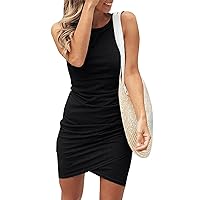 Beach Dress for Women Solid Color Classic Pretty Casual Slim Fit with Sleeveless Round Neck Layered Dresses