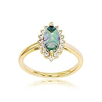 DECADENCE Sterling Silver Yellow 10x5 Marquise Gemstone & Round Created White Sapphire Ring