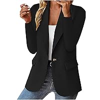 Women Long Sleeve Work Blazers Outerwear Trendy Lightweight Button Blazer Jacket Solid Open Front Outerwear Tops