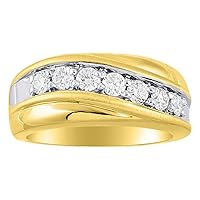 Rylos Mens Diamond Ring 14K Yellow or 14K White Gold Wedding Band Comfort Fit 1.00 Carats Total Diamond Weight